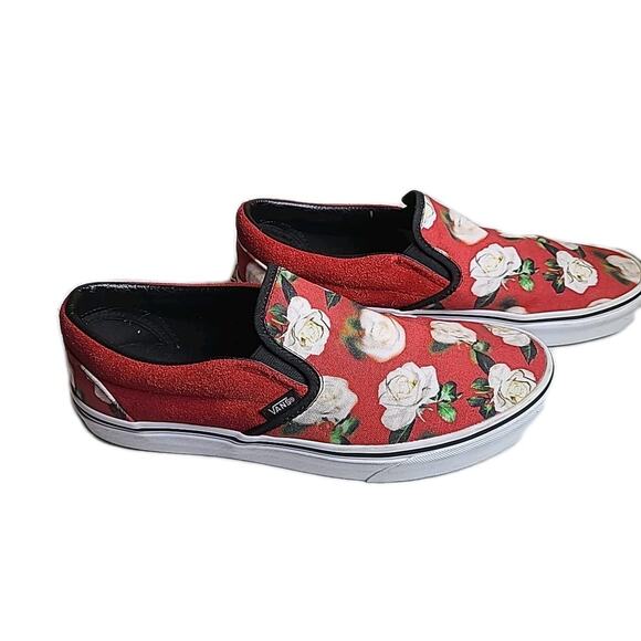 RARE Vans Classic Slip On Blurred Roses Chili Suede Shoe Women's 11 Men’s 9.5 - Picture 2 of 7